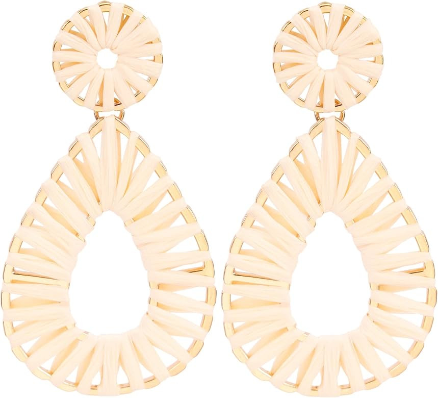 Legitta Raffia Teardrop Dangle Earrings Handmad Statement Drop Earrings | Amazon (US)