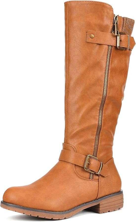DREAM PAIRS Women's Knee High Boots Comfortable Riding Boots Side Zipper Fall Boots with Buckle | Amazon (US)