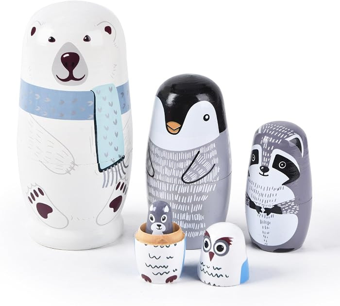 Nesting Dolls, 5Pcs 6" Tall Russian Nesting Dolls, Polar Bear Christmas Decorations，Handmade Ma... | Amazon (US)