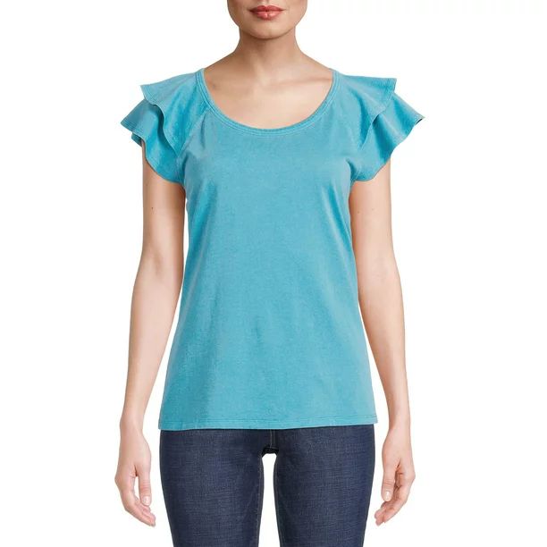 Time and Tru Women's Flutter Sleeve T-Shirt - Walmart.com | Walmart (US)