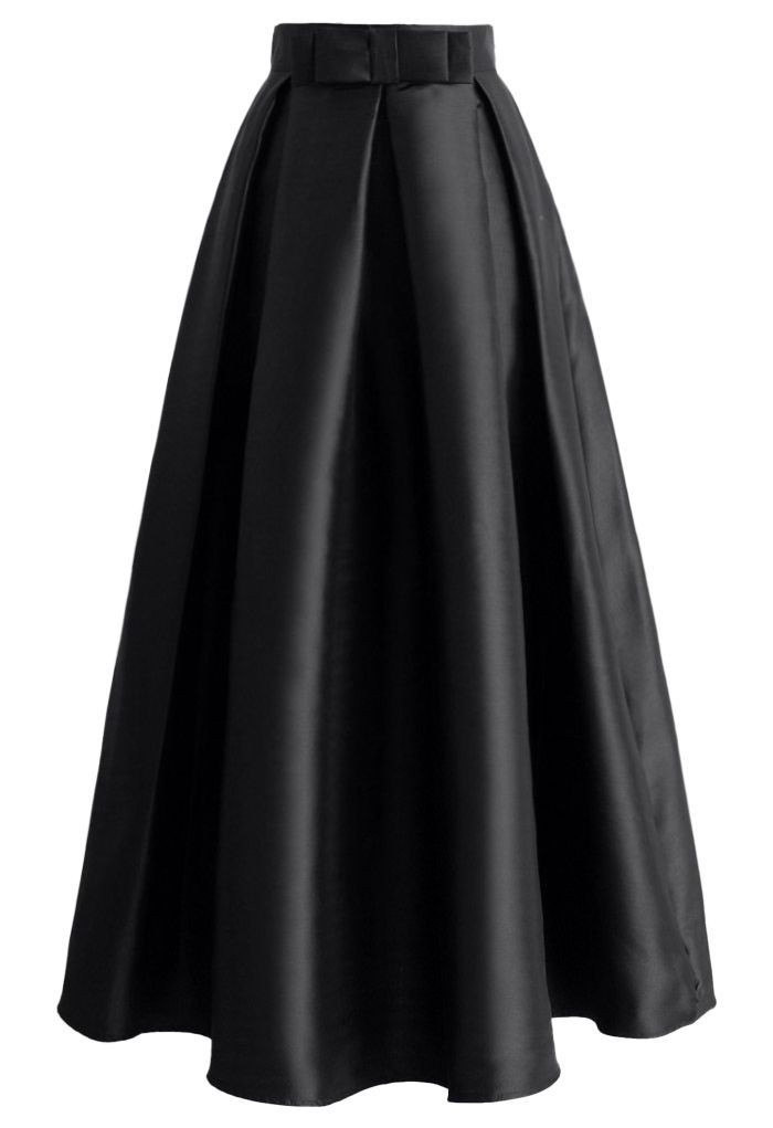 Luxurious Night Bowknot Pleated A-Line Skirt in Black for Cocktail Parties & Formal Events | Chicwish