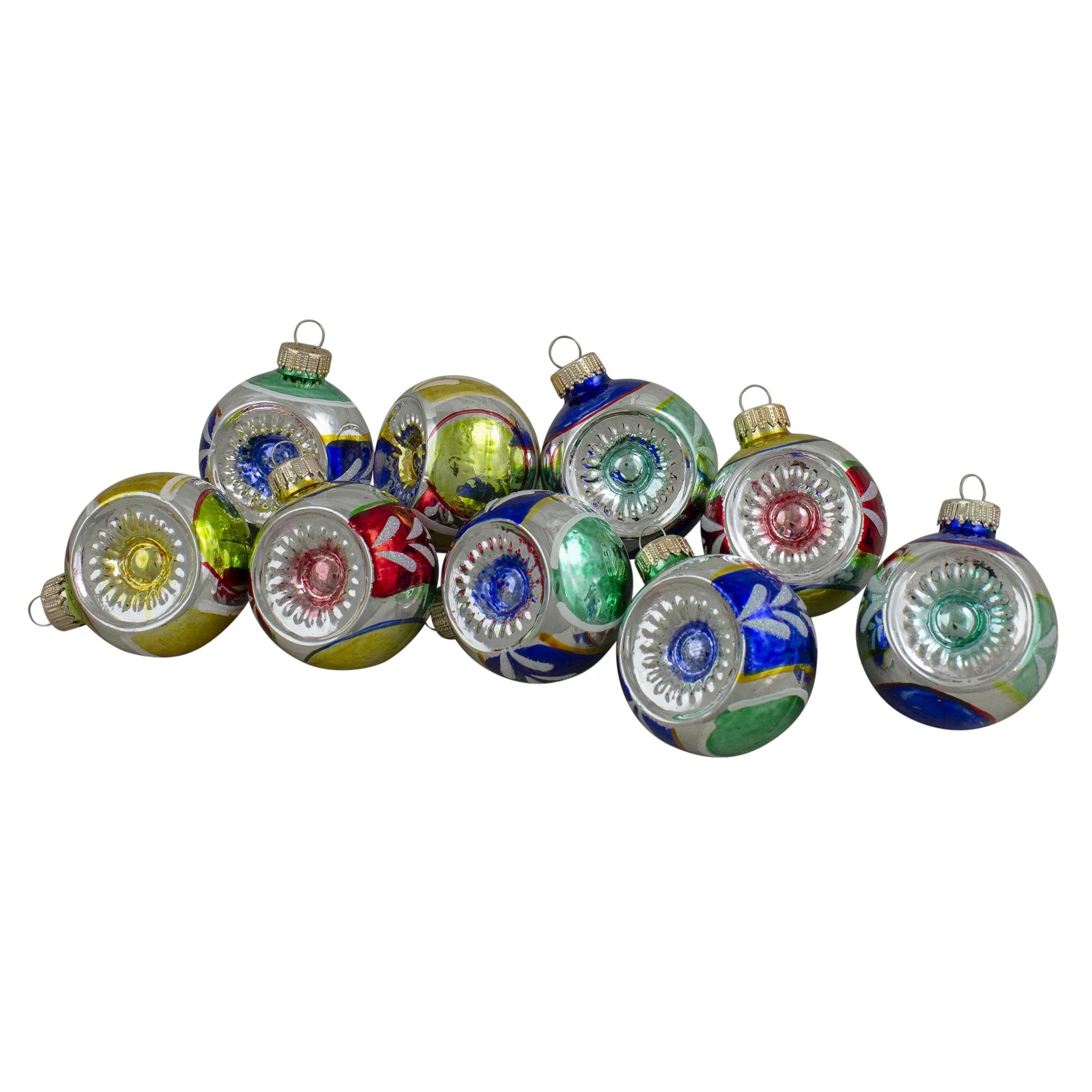 9ct Vibrantly Colored Retro Reflector Shiny Glass Christmas Ball Ornaments 2.25" (55mm) | Walmart (US)