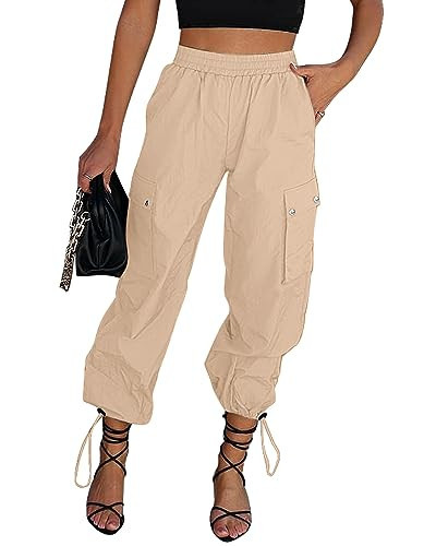 GRAPENT High Waisted Khaki Cargo Pants with Pockets - Women's Summer Pants in Beige (Sizes 4 & 6) | Amazon (US)