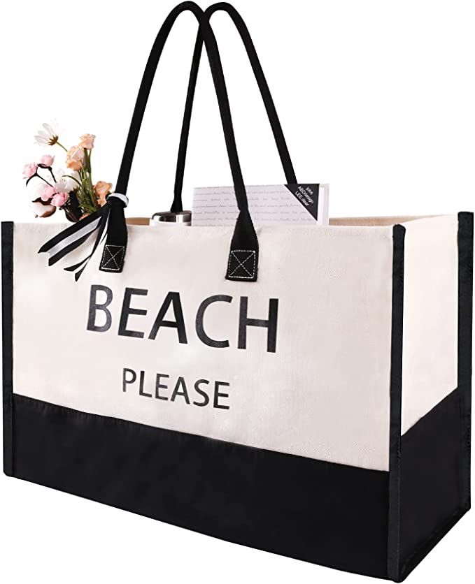 Extra Large Canvas Beach Bag With 2 Side Pockets for Beach, Travel, Cruise, Shopping, Ideal Gift ... | Amazon (US)