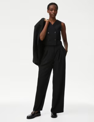 Pleat Front Relaxed Wide Leg Trousers | Marks & Spencer (UK)