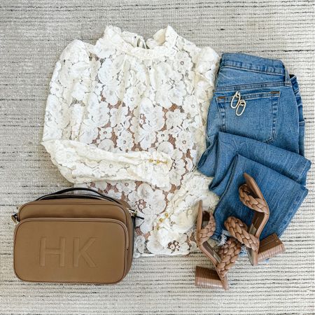 Spring smart casual outfit with lace long sleeve top paired with ripped jeans and heels. Love this outfit for spring outfits or date night! The lace is so pretty on and I love it with the ripped jeans. The heels are the perfect spring sandals! 

#LTKSeasonal #LTKstyletip