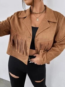 Plus Fringe Trim Suedette Jacket
   SKU: sf2206294938513754      
          (3 Reviews)
         ... | SHEIN