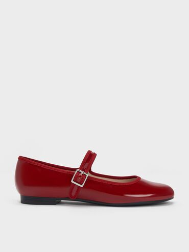 Patent Buckled Mary Jane Flats
 - Red | Charles & Keith UK