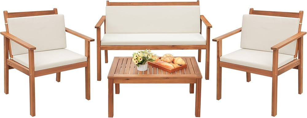 Greesum 4 Piece Bistro Patio Furniture Outdoor Chat Chair Set with Water Resistant Cushions and C... | Amazon (US)