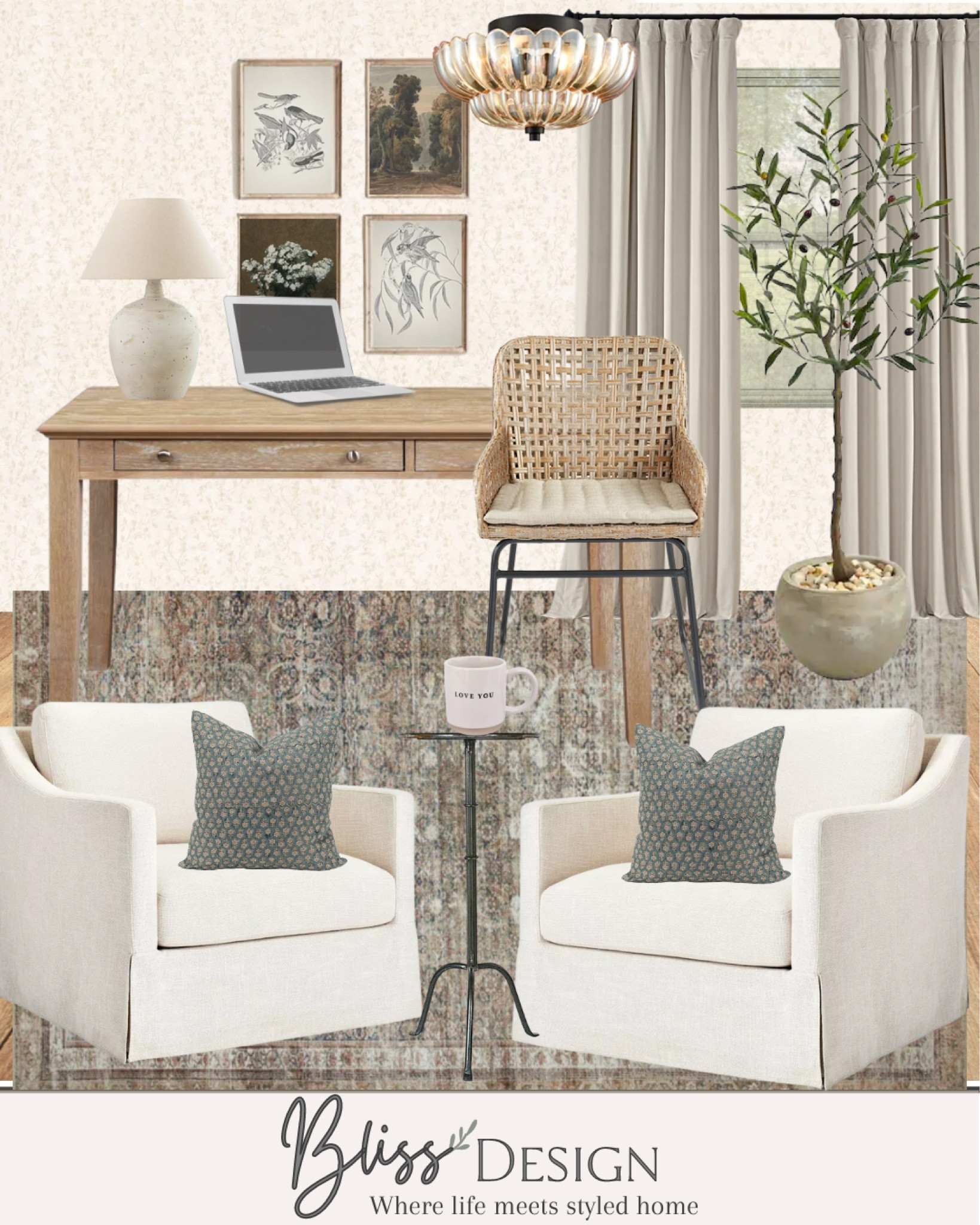 Mood board Monday! 

Office design- office decor, lamp, plant, chair, pillow, rug, desk, lamp, art 

#LTKhome #LTKfamily #LTKFind