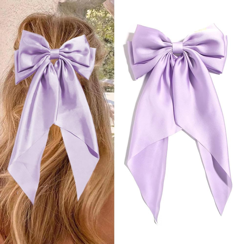 Bolonar Large Purple Hair Bow for Women Girls Purple Jumbo Hair Bow Hair Barrettes for Women Silky S | Amazon (US)