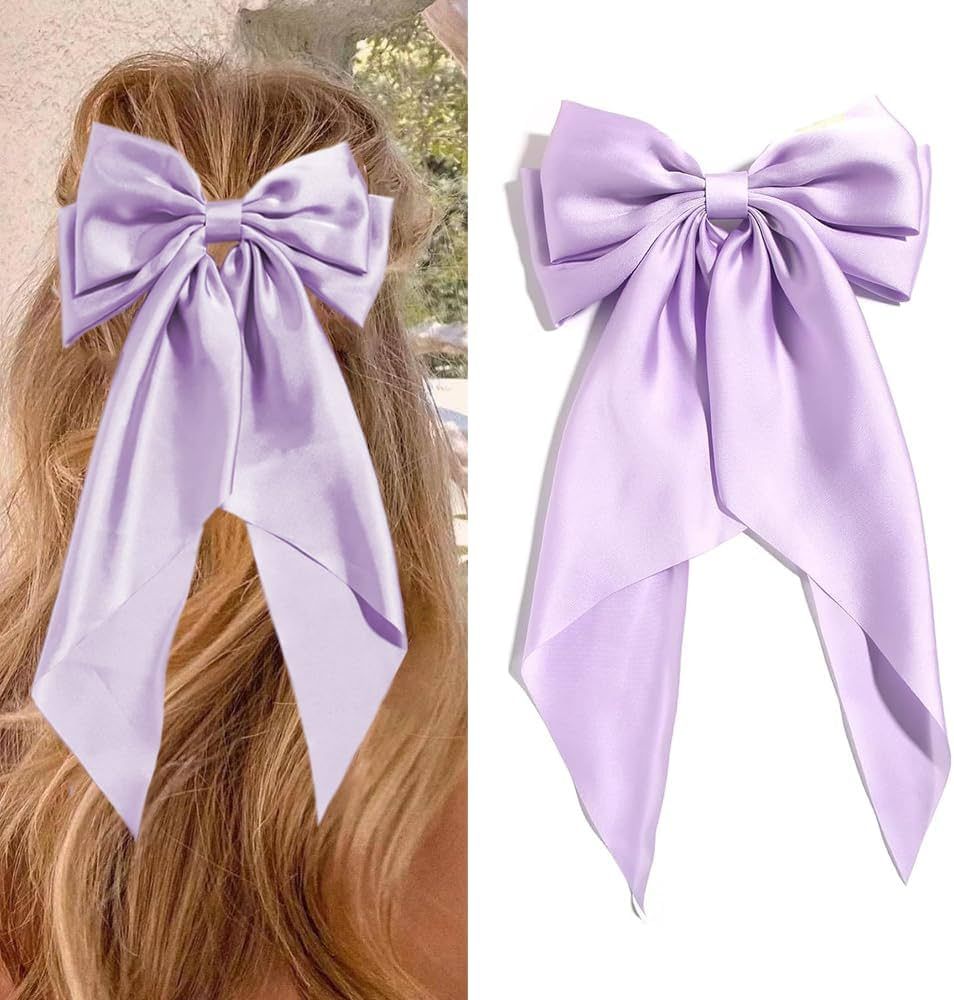 Bolonar Large Purple Hair Bow for Women Girls Purple Jumbo Hair Bow Hair Barrettes for Women Silky S | Amazon (US)