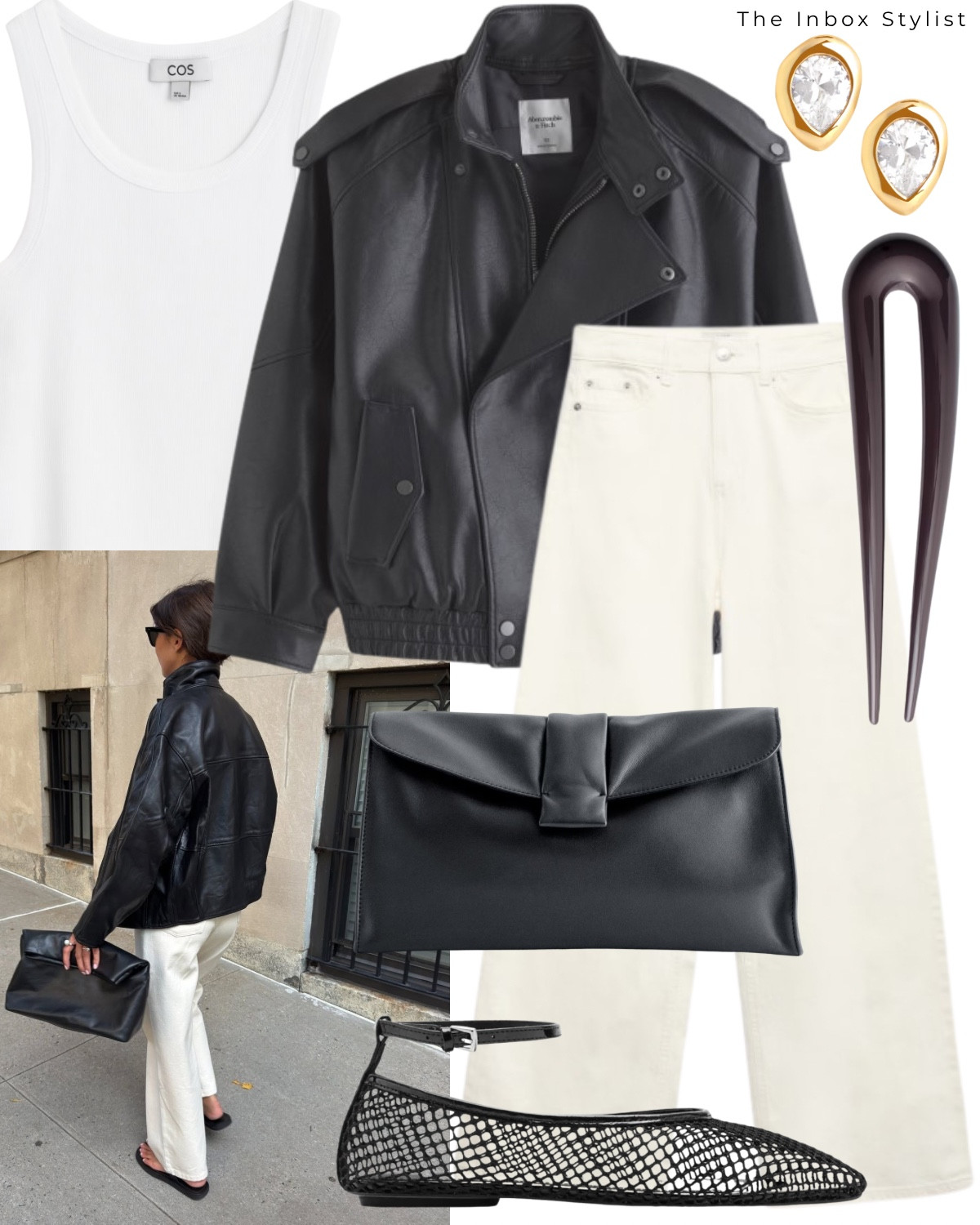 A Spring Jacket must have 🖤

Including black leather funnel jacket, white vest top, white jeans, hair pin, pear shape stud earrings, black fold over clutch handbag, mesh flat shoes  

#LTKspring #LTKstyletip #LTKuk
