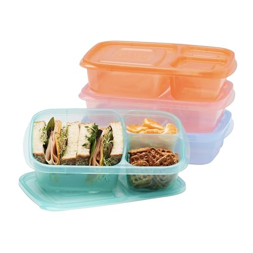 EasyLunchboxes® - Original Stackable Lunch Boxes - Reusable 3-Compartment Food Containers for Kids and Adults - Bento Lunch Box for Meal Prep, School, & Work - BPA Free, Set of 4 (Pastels) | Amazon (US)
