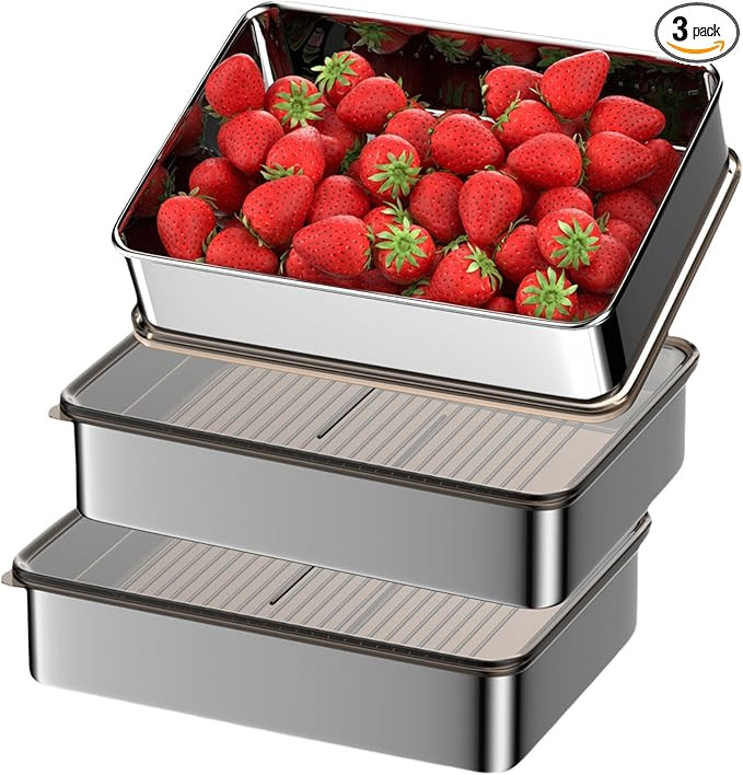 Stainless Steel Food Storage Containers, Silver, Airtight with Vacuum Seal, Stackable Rectangular... | Amazon (US)