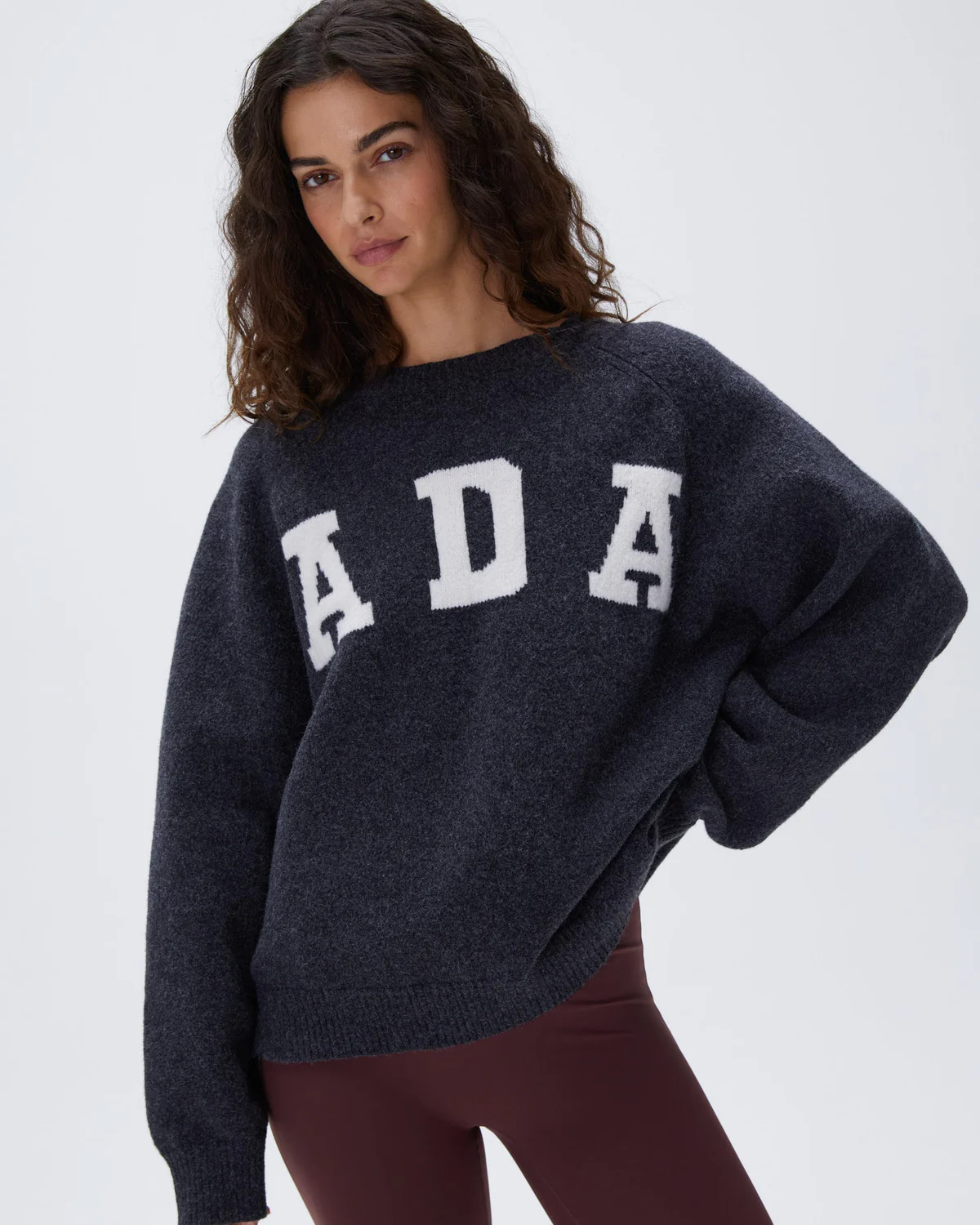 ADA Oversized Knit Sweatshirt - Dark Grey/Cream | Adanola UK