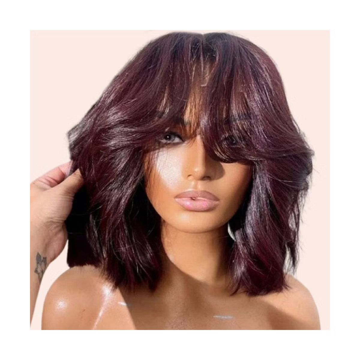 Jessie's Wig 12-14 Inch Glueless Pull Go 99J Red Wavy Short Bob Wig With Curtain Bangs 13x5/6x5 P... | Target