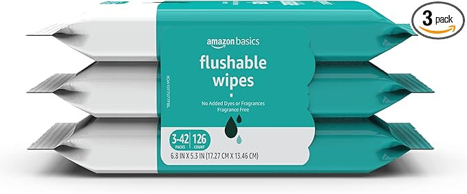 Amazon Basics Adult Wet Wipes Flushable formulated without Fragrance, 126 Count (3 Packs of 42) P... | Amazon (US)