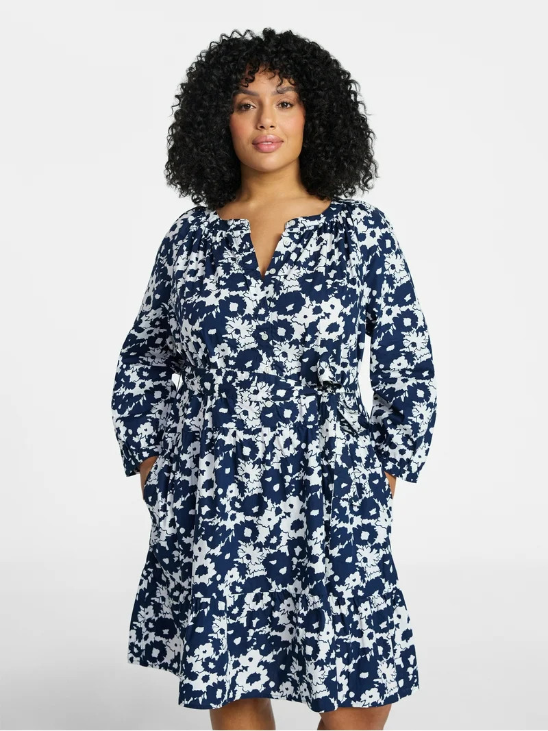 Terra & Sky Women's Plus Size Mini Tiered Shirt Dress, Sizes 0X-5X | Walmart (US)