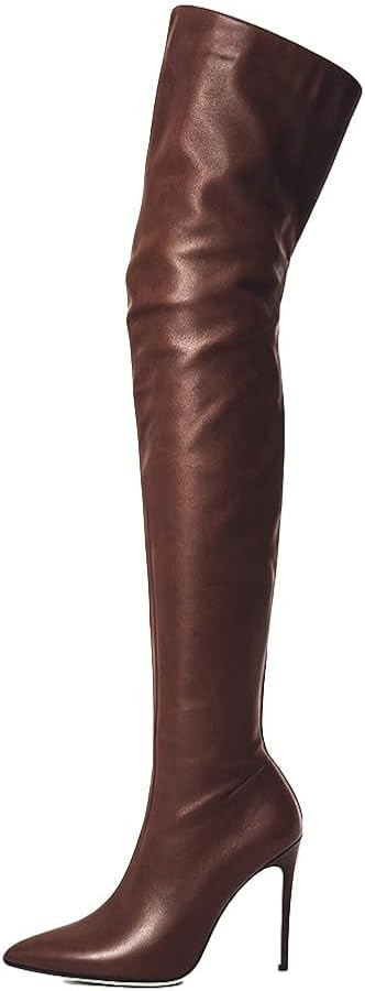 YING LAN Women's Faux Leather Pointed Toe Over the Knee High Boots | Amazon (US)