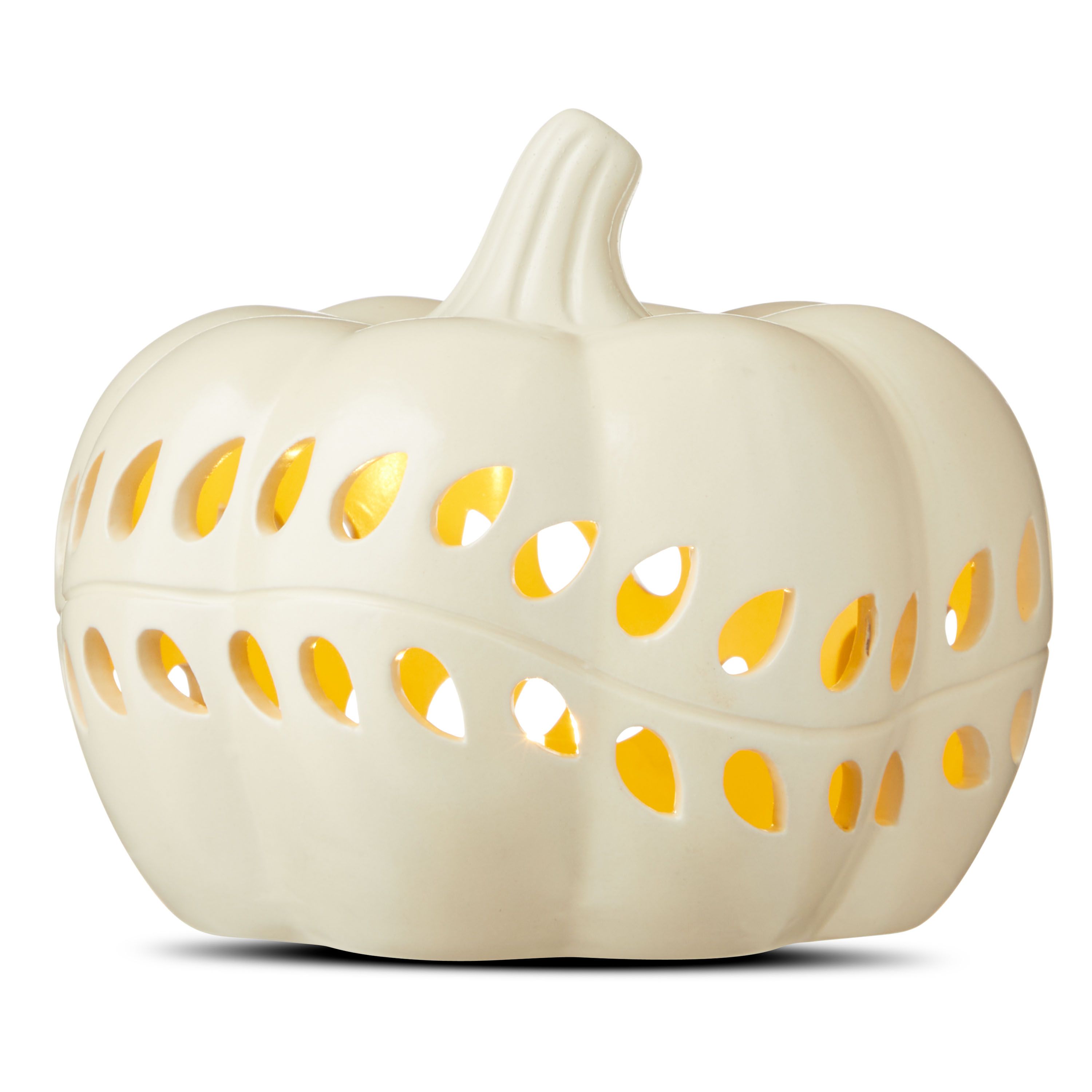 Harvest Pre-Lit White Ceramic Pumpkin Decoration, 5.25 in, by Way To Celebrate | Walmart (US)