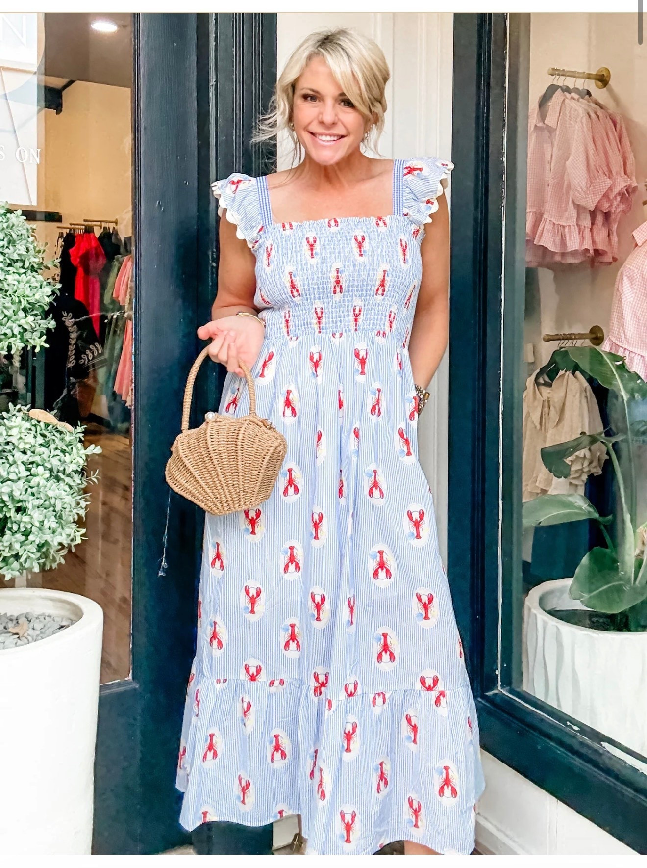 Lobster Print Smocked Midi Dress 🦞🌊


The cutest coastal-inspired dress! This blue striped midi features a playful lobster print with a flattering smocked bodice and feminine ruffle straps. The breezy tiered skirt makes it easy and comfortable for warm days while still looking polished. Perfect for beach vacations, coastal dinners, summer events, or a classic New England–inspired look. Paired with a woven bag for the ultimate seaside outfit. ☀️⚓️

lobster print dress, coastal summer dress, preppy summer outfit, seaside style dress, blue stripe midi dress, vacation dinner outfit, Nantucket style dress, smocked bodice midi dress, beach vacation outfit, coastal grandmother style 🦞

#LTKPetite #LTKSeasonal #LTKOver40