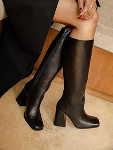 Modatope Knee High Boots Women Chunky Heel Square Toe Heeled Tall Boot for Women Fashion Side Zip... | Amazon (US)