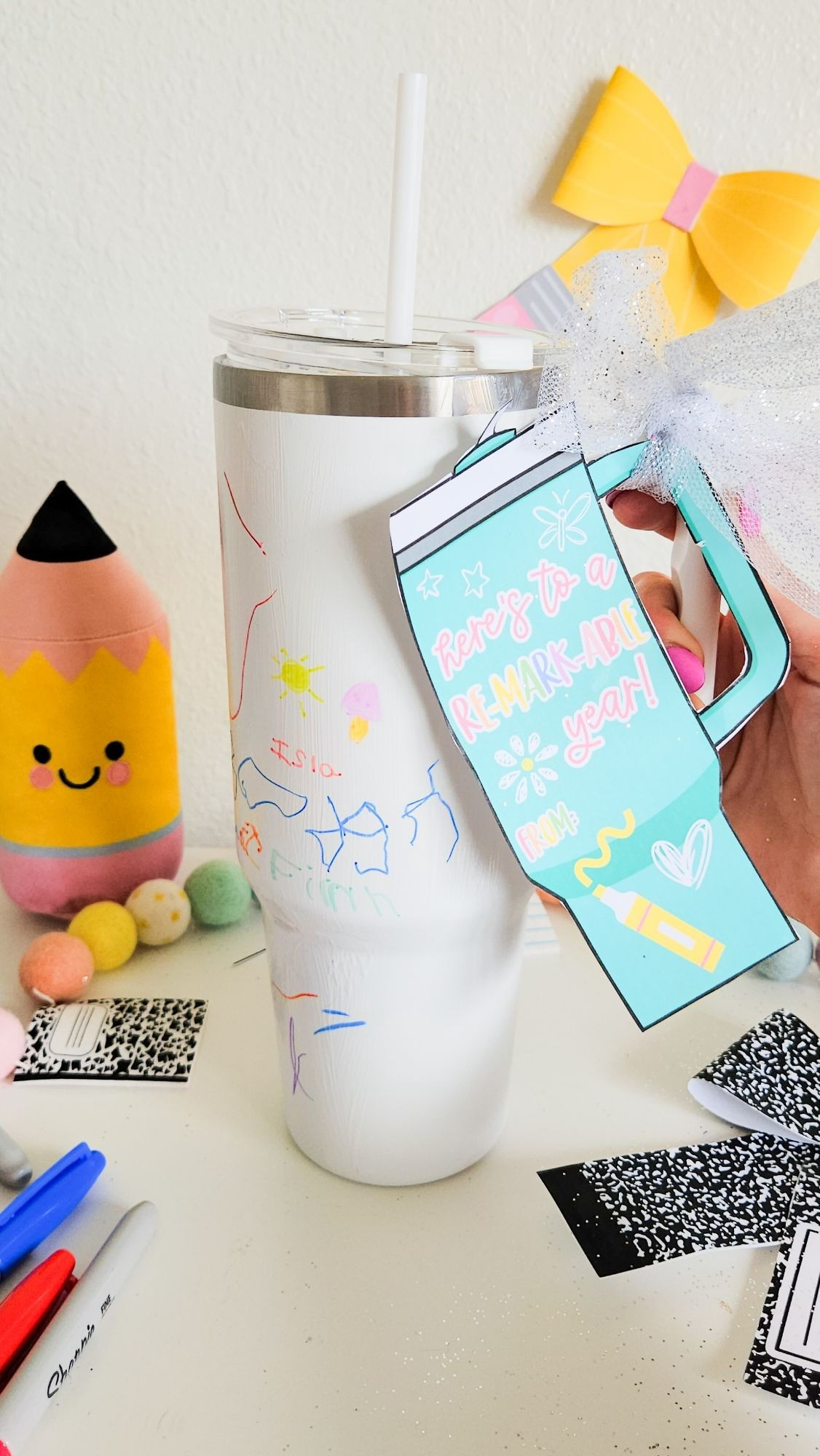 Here's a fun back to school teacher gift. Buy a Stanley (or generic tumbler) and a pack of sharpies! Let the class sign so they have a cup to use the entire school year! Mod podge over to seal it!

#LTKdayinmylife #LTKmomlife #LTKKids