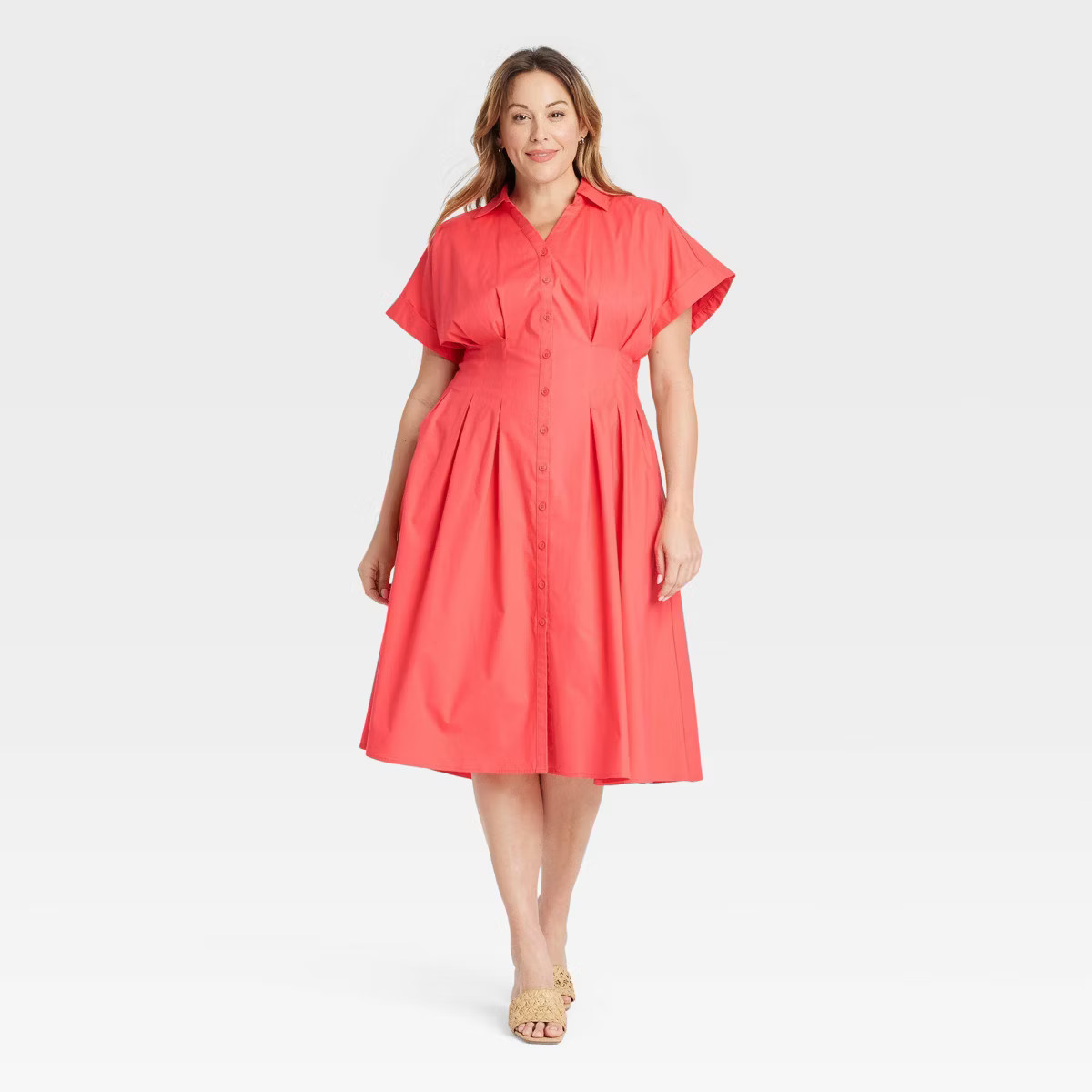 Women's Short Sleeve Pleated Midi Shirtdress - Ava & Viv™ | Target