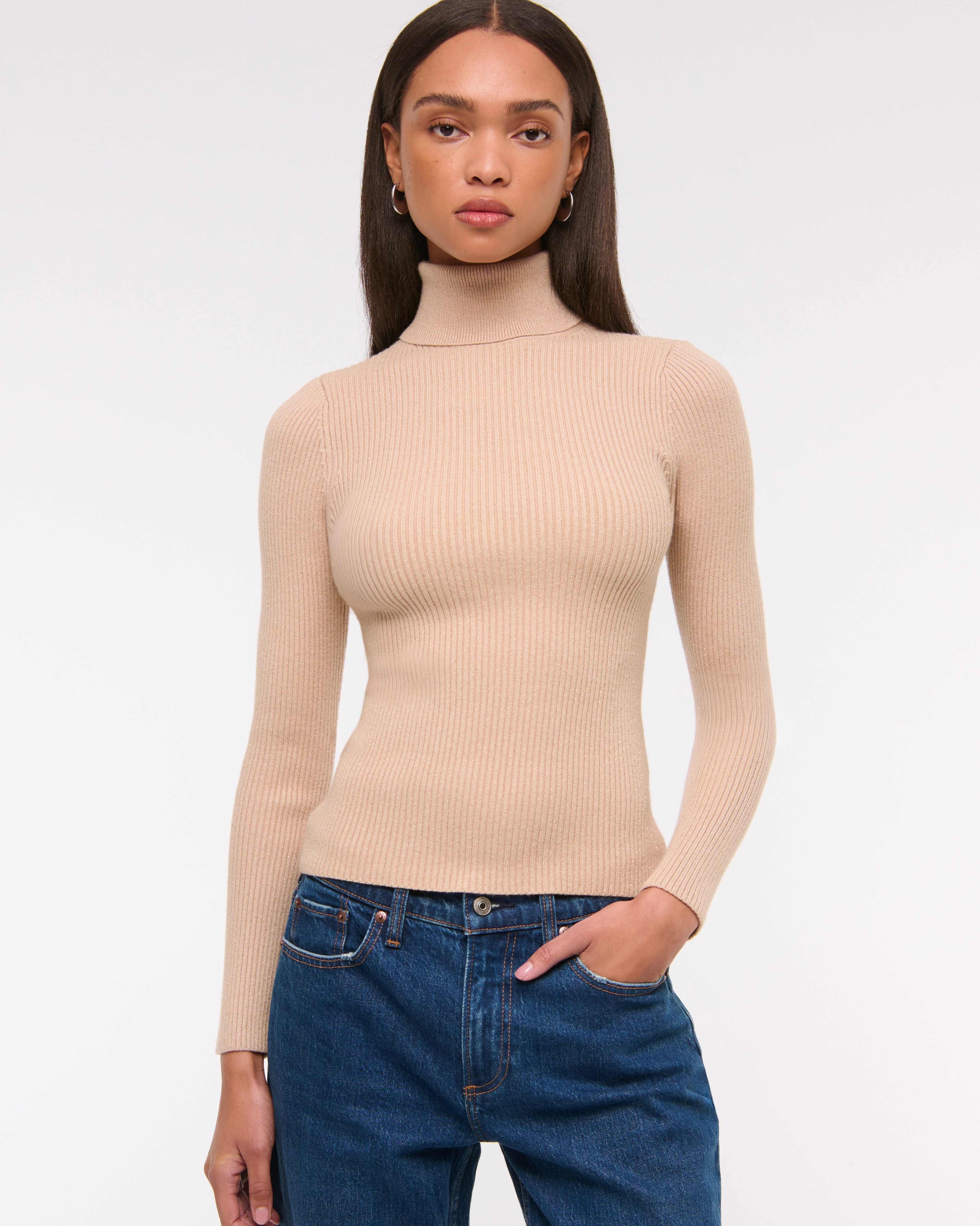 LuxeLoft Lurex Slim Ribbed Turtleneck Top | Abercrombie & Fitch (US)