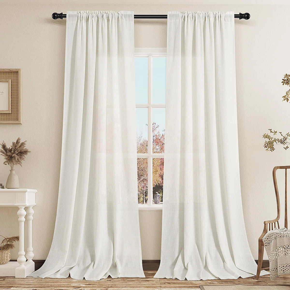 Natural Linen Curtains 84 Inch Length For Living Room Bedroom 2 Panels Set Rod Pocket Light Filte... | Wayfair North America