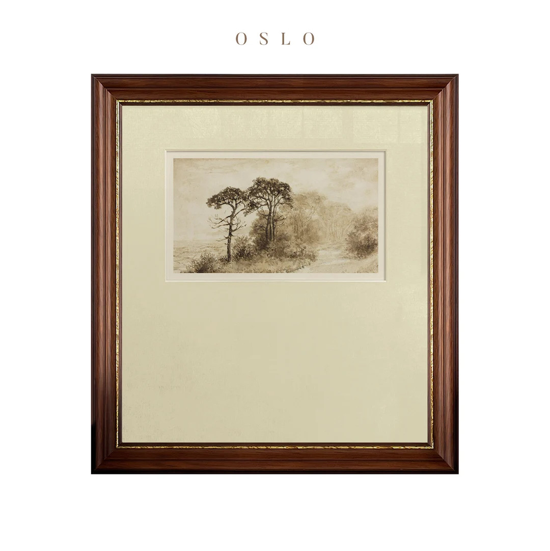 15x16'' Vintage Framed Wall Art, Landscape Watercolor Painting Print, Sepia Wall Hanging, Antique... | Etsy (US)