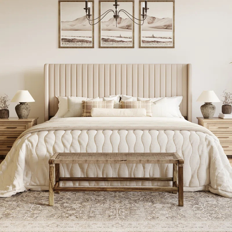 Candler Velvet Upholstered Platform Bed with Wingback Headboard and Wooden Slats | Wayfair North America