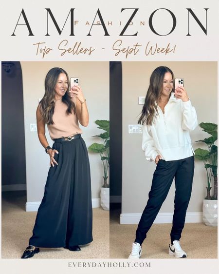 💥 4 of Last weeks Top 5 have clickable coupons and are from these two outfits! High-waisted elastic back wide leg trousers xs short | Sweater vest | sleeveless sweater Small | elastic stretchy belts | cropped Joggers | joggers perfect for petites XS | elevated pullover gold zipper small

#LTKstyletip #LTKsalealert #LTKfindsunder50