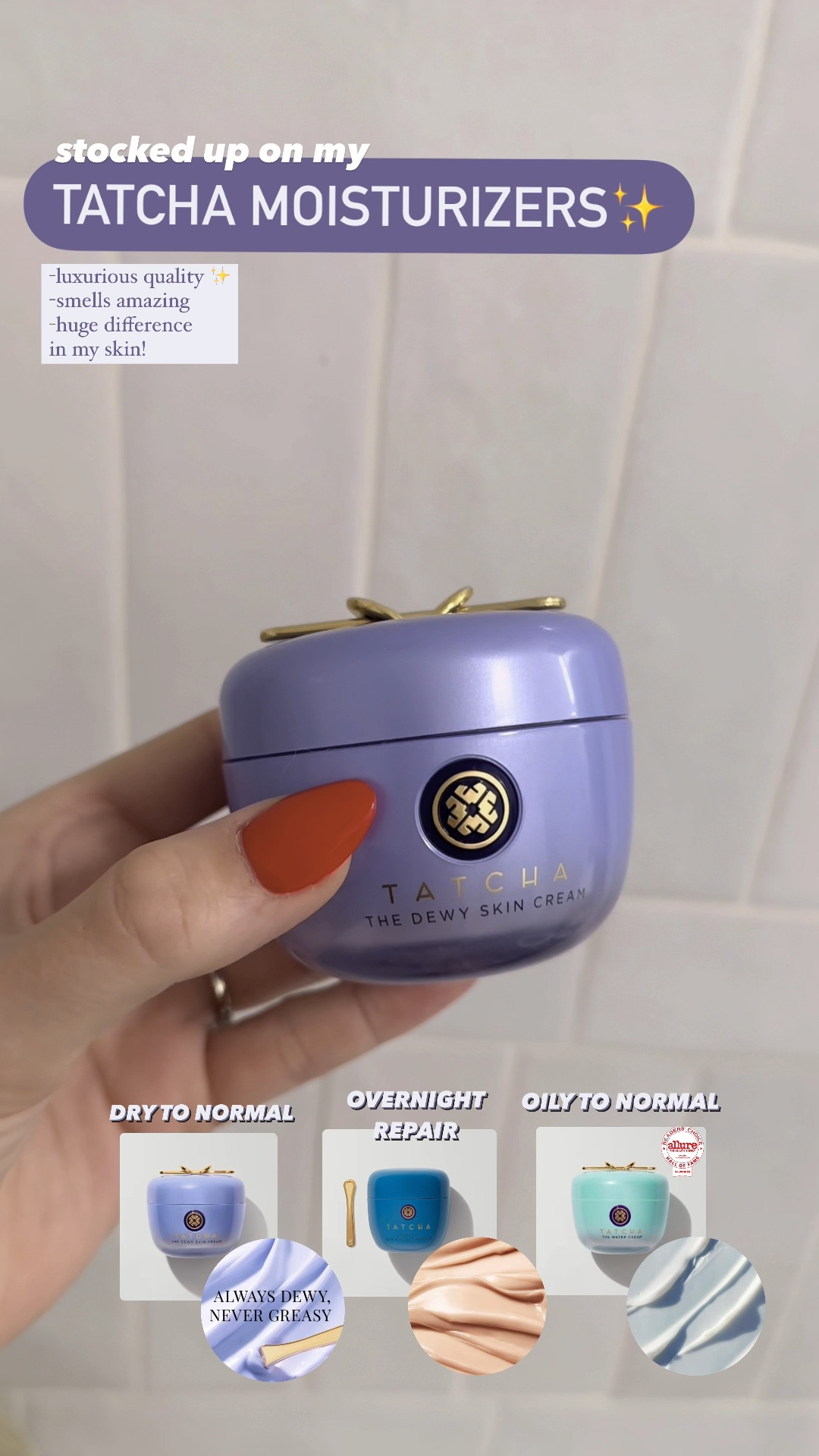 Tried Tatcha moisturizers recently and now I swear by them! Feels so silky smooth on my face, smells amazing, and leave my skin feeling hydrated and glowing 🤩 Not oily at all. Comes in three types depending on your skin type! 

USE CODE: CYBER23 for 25% off!! 😍💜

#LTKVideo #LTKbeauty #LTKCyberWeek