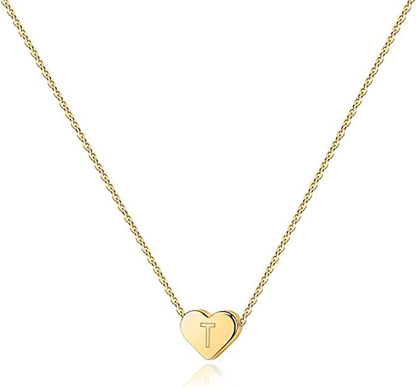 PAVOI 14K Gold Plated Tiny Heart Necklace | Dainty Necklace for Women | Personalized Letter Heart Ch | Amazon (US)