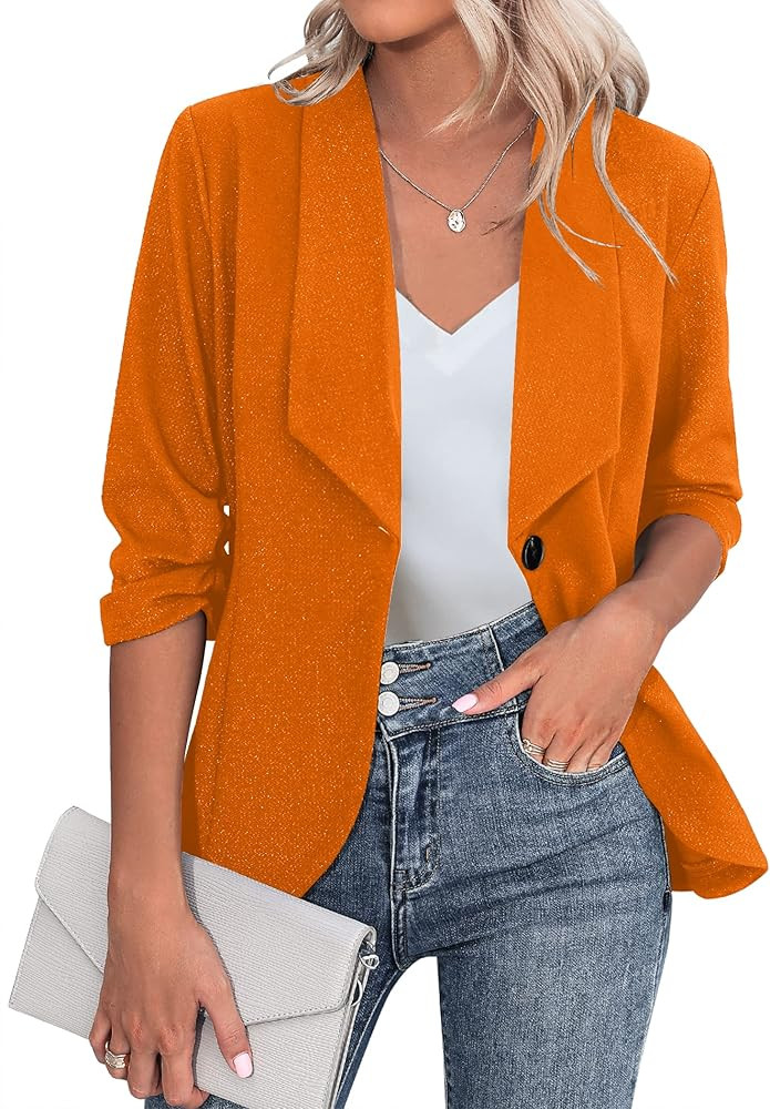 Beyove Women's 3/4 Stretchy Ruched Sleeve Open Front Lightweight Work Office Blazer Jackets (S-3X... | Amazon (US)