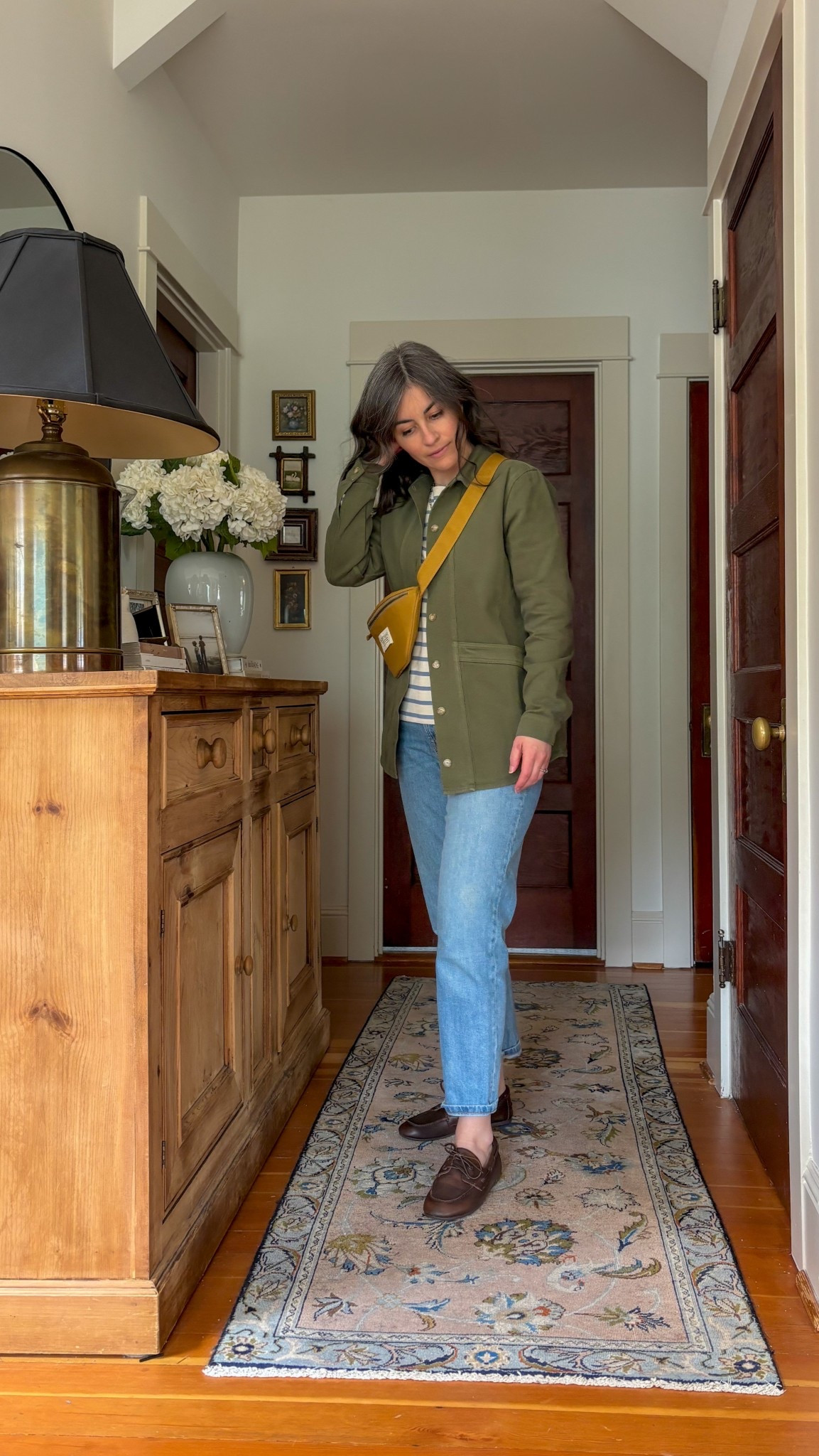 Sézane, French style, will jacket, green jacket, spring outfit, striped shirt, boat shoes 

#LTKBeauty #LTKStyleTip #LTKSeasonal