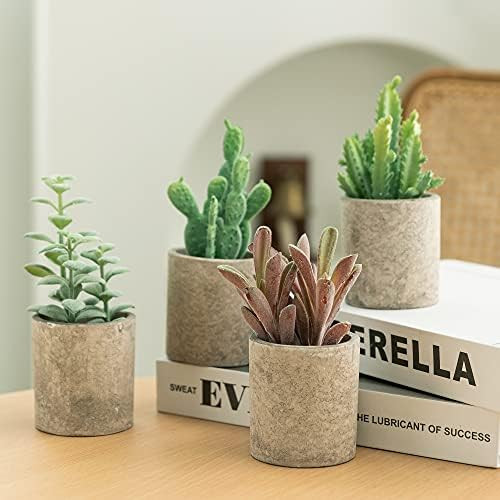 Artificial Cactus Succulent Plants Potted Set of 4 Mini Fake Succulents Plants with Pot for Home Off | Amazon (US)