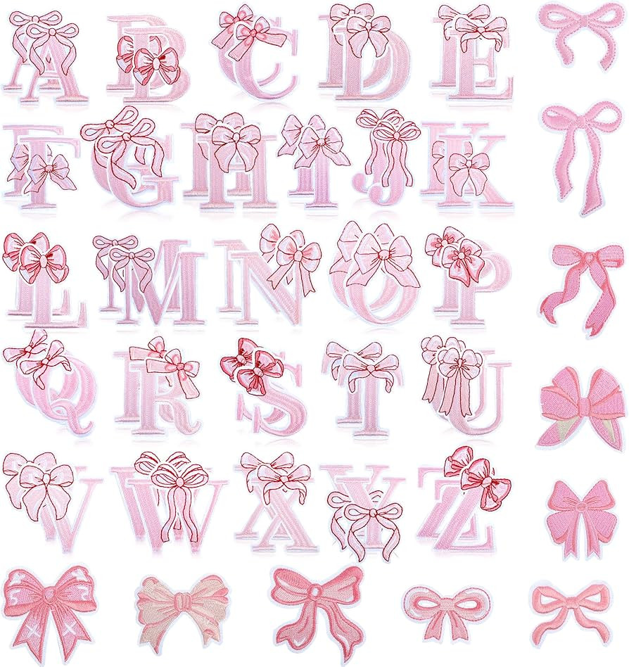 Pink Bow Letter Patches: 68PCS Pink Coquette Bowcore Girly Aesthetic Iron-On Patches - Cute Ribbo... | Amazon (US)