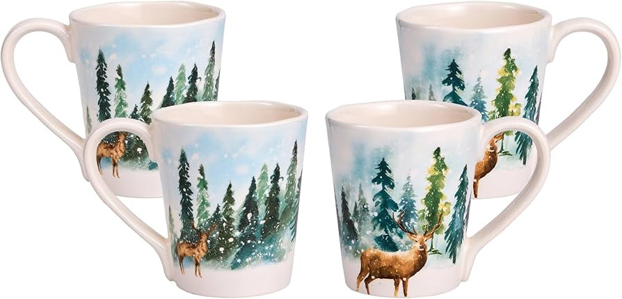 Bico Enchanted Deer Dreamscape Ceramic Mugs, Set of 4, for Coffee, Tea, Drinks, Microwave & Dishw... | Amazon (US)