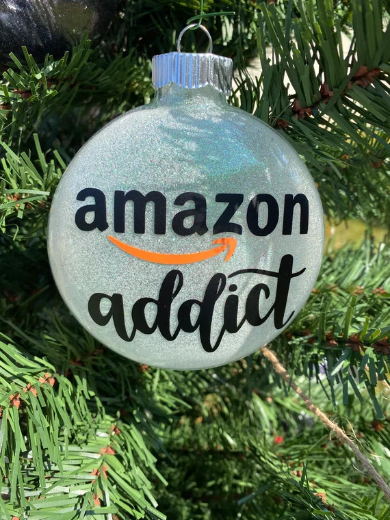Amazon Addict Christmas Ornament Glass & Glitter Holiday Gift | Etsy | Etsy (US)