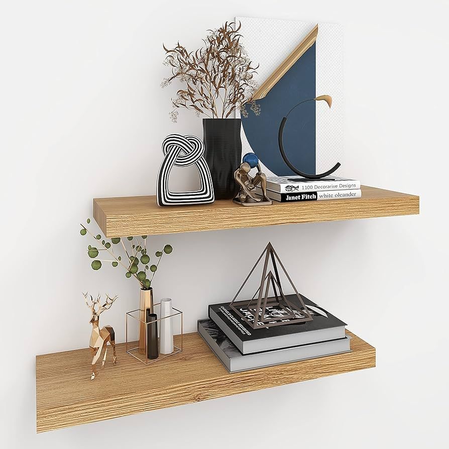 INHABIT UNION Oak Floating Shelves for Wall，24in Wall Mounted Display Ledge Shelves Perfect for... | Amazon (US)