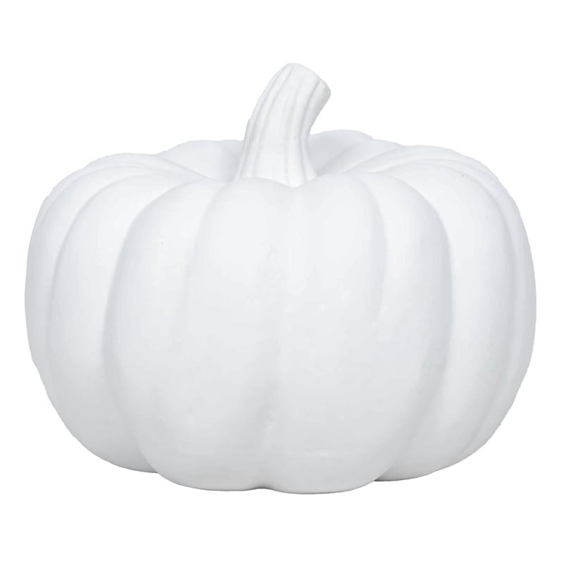 White Ceramic Plaster Pumpkin, 8" | At Home