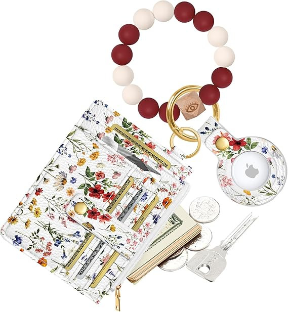 Wallet Keychain Wristlet for Women with AirTag Holder - Cute Design Credit Card Holder Wallets Ke... | Amazon (US)