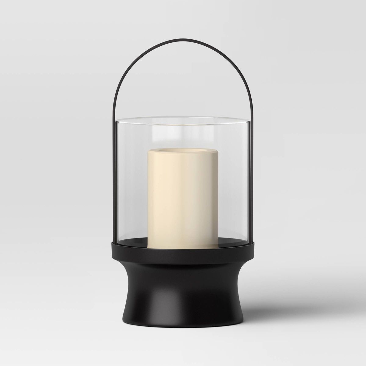 16" Modern Metal and Glass Large Battery LED Pillar Candle Outdoor Lantern Black - Threshold™ | Target