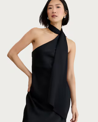 F&F Satin Scarf Neck Midi Dress in Black | Tesco F&F