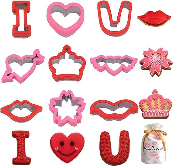 Valentine Cookie Cutters 9 Pieces Metal Cookie Cutter set for Heart Shaped Alphabet Kiss Lip Hear... | Amazon (US)