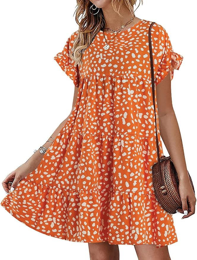 Chuanqi T-Shirt Dress, Floral Printed, Boho, Ruffles, Babydoll, Loose Swing | Amazon (US)