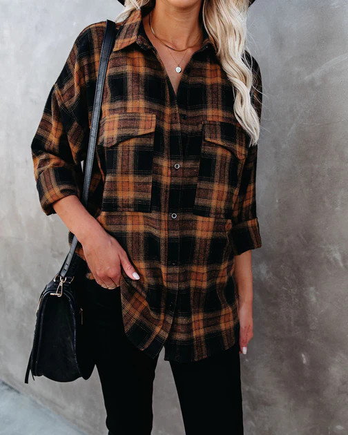 Petaluma Cotton Blend Plaid Button Down Top | VICI